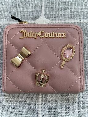Viral Juicy Couture Dusty Pink Quilted Mini Wallet with Gold Charms